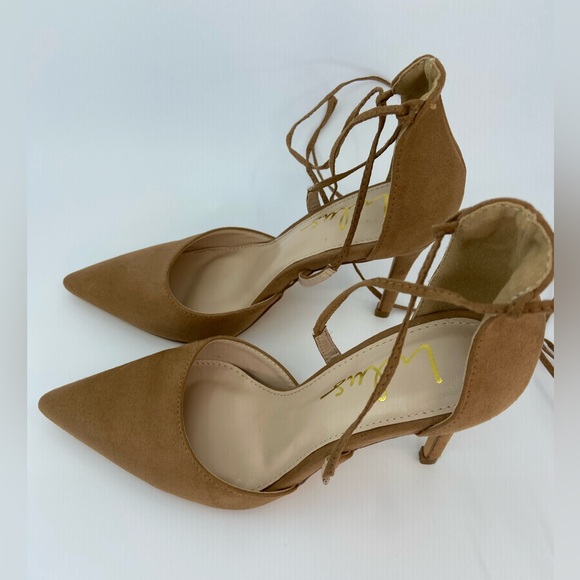 Lulu's women's heels stiletto Lace Up Suede Pointed Toe Size 6 brown camel - Picture 3 of 9